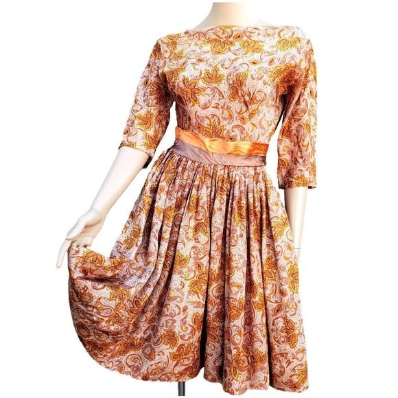 Dresses & Skirts - 50s Dress Acetate Fall Colors Rockabilly Pin Up Women XS